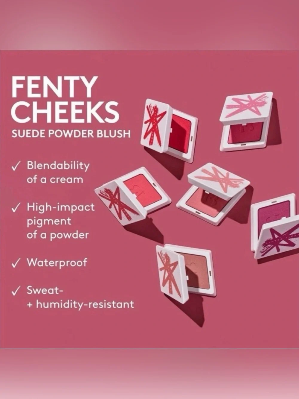 NIB Full Size FENTY CHEEKS SUEDE POWDER BLUSH  Lolly Poppy Vibrant Coral